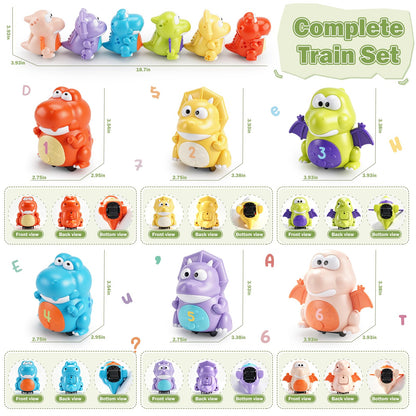 Covriina Dinosaur Magnetic Number Train Set for Toddlers 1-3, Magnetic Train Set for Toddlers Learning Toy, Number Toys DIY Letters, Dancing Singing Dinosaur Train Educational Toy for Girls Boys