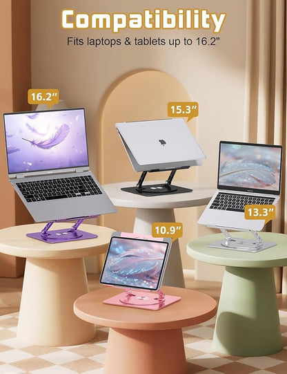 Axbima Adjustable Laptop Stand for Desk-360° Rotating Foldable Laptop Holder Ergonomic Laptop Riser for MacBook Pro/Air Dell HP Lenovo Notebook up to 16.3",Silver