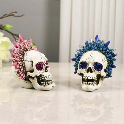 KalyZ@rts Skull Head Sculpture, Halloween & Gothic Decor, Creative Desktop Ornament, Resin Human Head Bone Model for Home Decoration, Bookshelf and Desktop, Model Anatomical Medical Skeleton (Blue)
