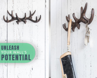 Comfify Rust Brown Cast Iron Deer Antlers Wall Hooks – Cabin Lodge Decor