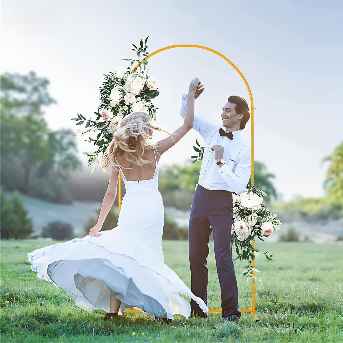 Vincidern 6.6 FT Wedding Arch Backdrop Stand for Party, Balloon Arch Stand, Wedding Arches for Ceremony, Metal Arch Backdrop Stand for Baby Showers, Birthday Party, Events Decoration Door Frame Gold