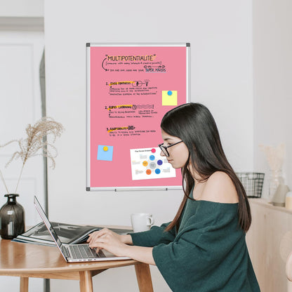 WALGLASS Magnetic Whiteboard 24"x18" Dry Erase White Board for Walls with Pen Tray, Aluminium Frame and Dry-Wipe Writing Surface for Drawing, Home, and Office (Pink)