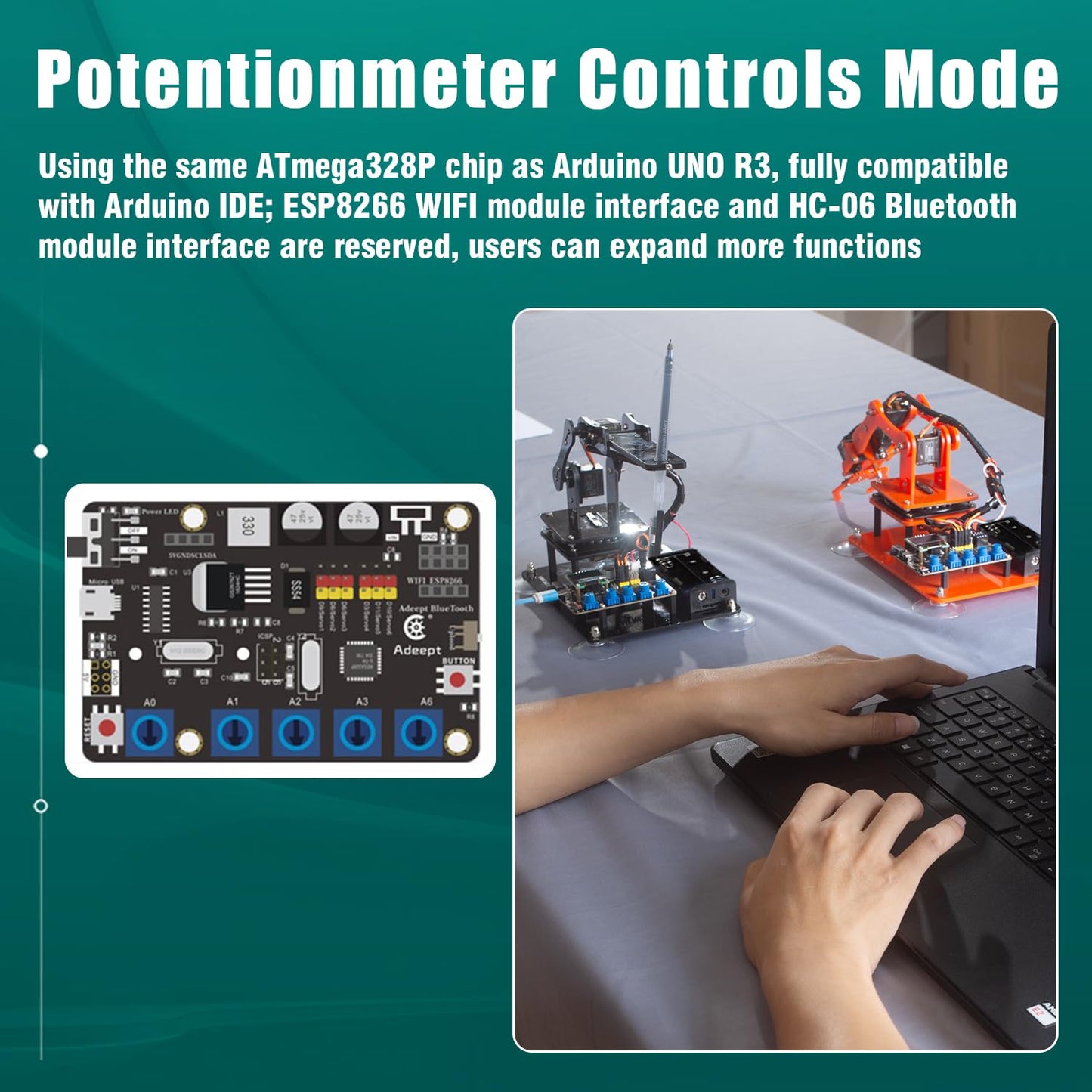 Adeept 5DOF Robotic Arm Kit Compatible with Arduino IDE, Programmable DIY Coding STEM Educational 5 Axis Build Robot Arm,Robot Starter Kit with OLED Display Processing Code and Tutorials - Wooden
