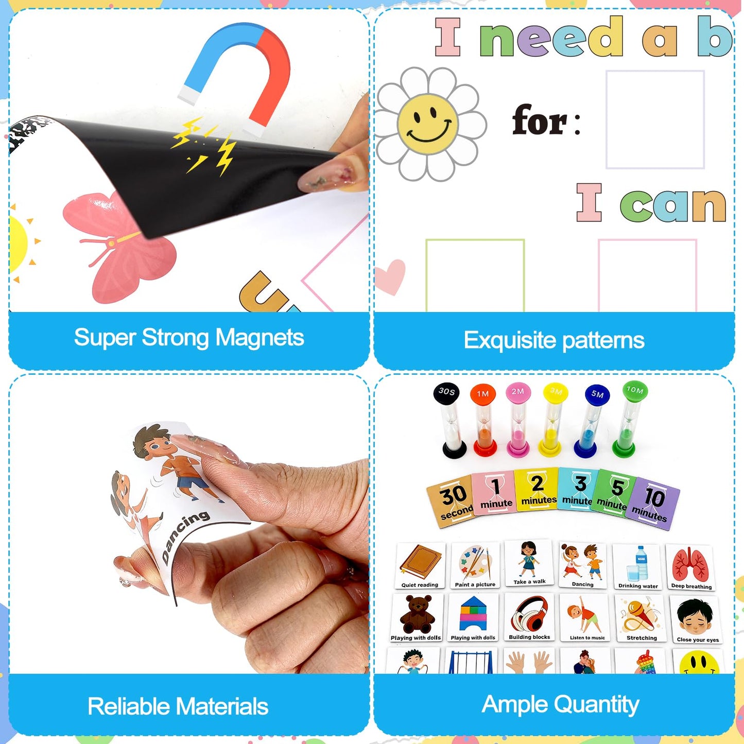 32Ps Calm Down Corner Supplies Items Special Education Autism Classroom Must Haves Visual Magnetic Card Sand Timer, Emotion Calming Corner Behavior Chart Classroom Sensory Room School Counselor Office