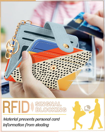 Bistup Wallet for Women Cute Bifold Card Wallet Rfid with Keychain for Ladies Teen Girls Female Medium Aesthetic Girly Small Thin Slim Abstract Unique Pretty Modern Leather Credit Card Holder Purse