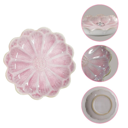 Koyzsen Lotus Ceramic Jewelry Tray, Small Trinket Jewelry Ring Holder Organizing Dish, for Parents Daughter Friends Sister, Birthday Gifts for Women, Retro Blue & Pink