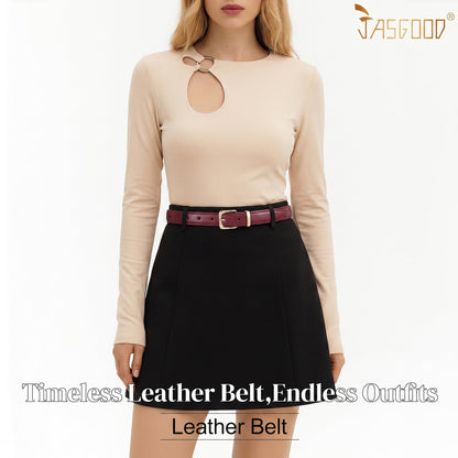 JASGOOD Women Belt for Jeans Dresses Pants Ladies Leather Waist Belt with Square Gold Buckle