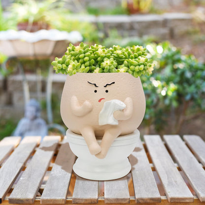 Toparad Face Self Watering Planter Pots Funny Toilet Plant Pot for Indoor Plants, Resin Face Head Flower Pots Quirky Succulent Planters with Drainage Hole, Gift Ideal for Home, Office, Christmas