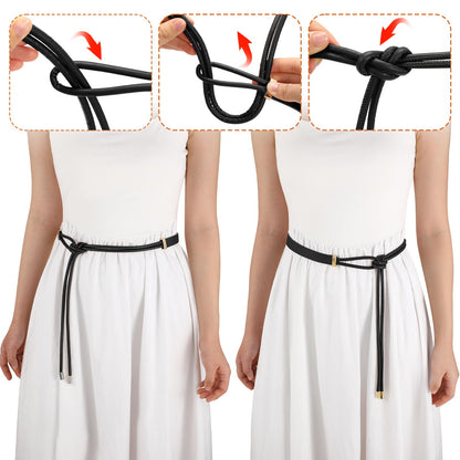 SUOSDEY Women Leather Knotted Thin Waist Belt for Dresses Jeans Pants Ladies Waist Rope Belts,Width 0.75"