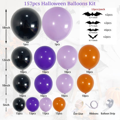PartyXpress 157PCS Halloween Balloon Arch Garland Kit with Black Purple Orange Balloons for Boo Theme Party Supplies, Halloween Birthday Decorations, Girly Arch