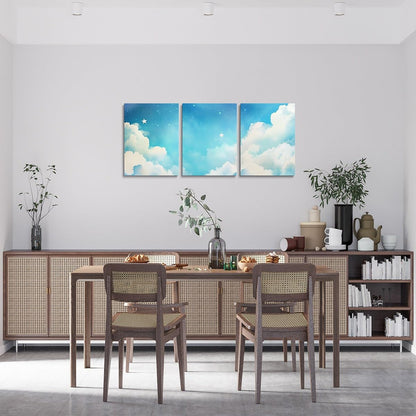 Feelyou Blue Galaxy 3 Piece Canvas Wall Art for Living Room Bedroom Starry Sky Wall Art for Home Decor Dreamy Nebula Office Decor Artwork Blue White Picture Painting Posters