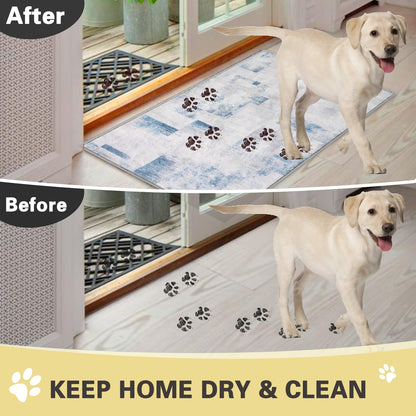 COMSLE Door Mat, Front Door Mat Indoor for Entrance Faux Wool Absorbent Non Slip Modern Throw Rug for Entryway Bedroom Muddy Paws - Pet Friendly, 47x71 Inches,Square Blue Machine Washable