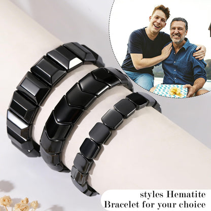 Fathers Day Bracelet Gifts for Grandpa from Granddaughter Grandson Black Geometric Hematite Bracelet for Men Grandpa Birthday Gift Energy Balancing Stress Relief Hematite Crystal Bracelet Jewelry