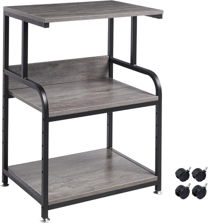 Printer Stand with Height Adjustable Storage Shelf, 3 Tier Mobile Printer Table with Wheels, Rolling Printer Cart for Home Office Organization, Gray
