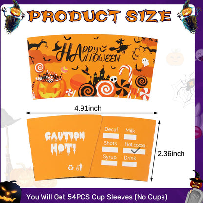 NOVWANG Halloween Cup Sleeves 54Pcs 9 Designs for 12oz 16oz Hot Cold Cups