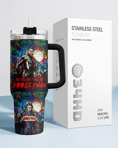 34HD Stained Glass Horror Boogeyman Tumbler 40oz Dark Gothic Killer Art Insulated Stainless Steel Travel Mug Spooky Halloween