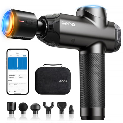 RENPHO Massage Gun Deep Tissue with 12mm Amplitude, Percussion Muscle Massage Gun, Portable Electric Handheld Massager Gun, LED Touch Display Carry Case Power