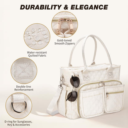 KOPKOFT Large Bible Cover Case for Women, Quilted Church Tote Bag with Shoulder Strap, Bible Study Supplies Journaling Kit Bible Accessories, Christmas Christian Gift for Women (Beige)