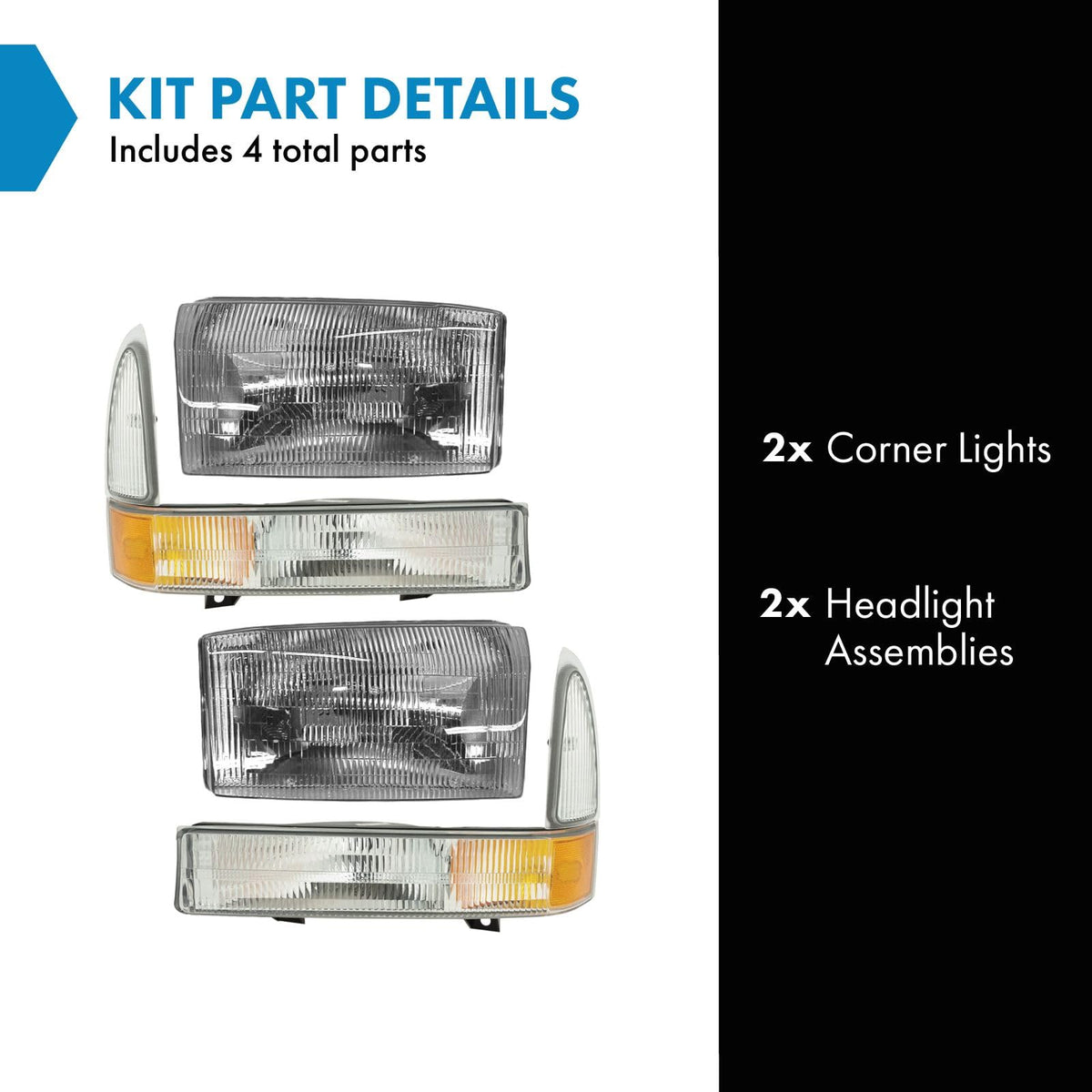 TRQ Headlight Assembly Set for 2002-2004 Ford Excursion & F250/F350 Super Duty, Model LKA55915, Amber Color