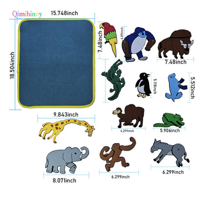 Qimihinoy Felt Story Board Set,Large Animals Felt Stroy Retelling Pieces for Toddlers,Preschool,Teachers, Speech, Therapy,Travel,Classroom (from Head to Toe)