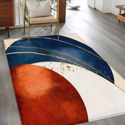 Navy Blue Burnt Orange Area Rug 3x5 FT, Entryway Bedside Carpet, Modern Boho Art Geometric Washable Floor Carpet Indoor Mat Non-Shedding Throw Rug for Dorm Kitchen Home Office