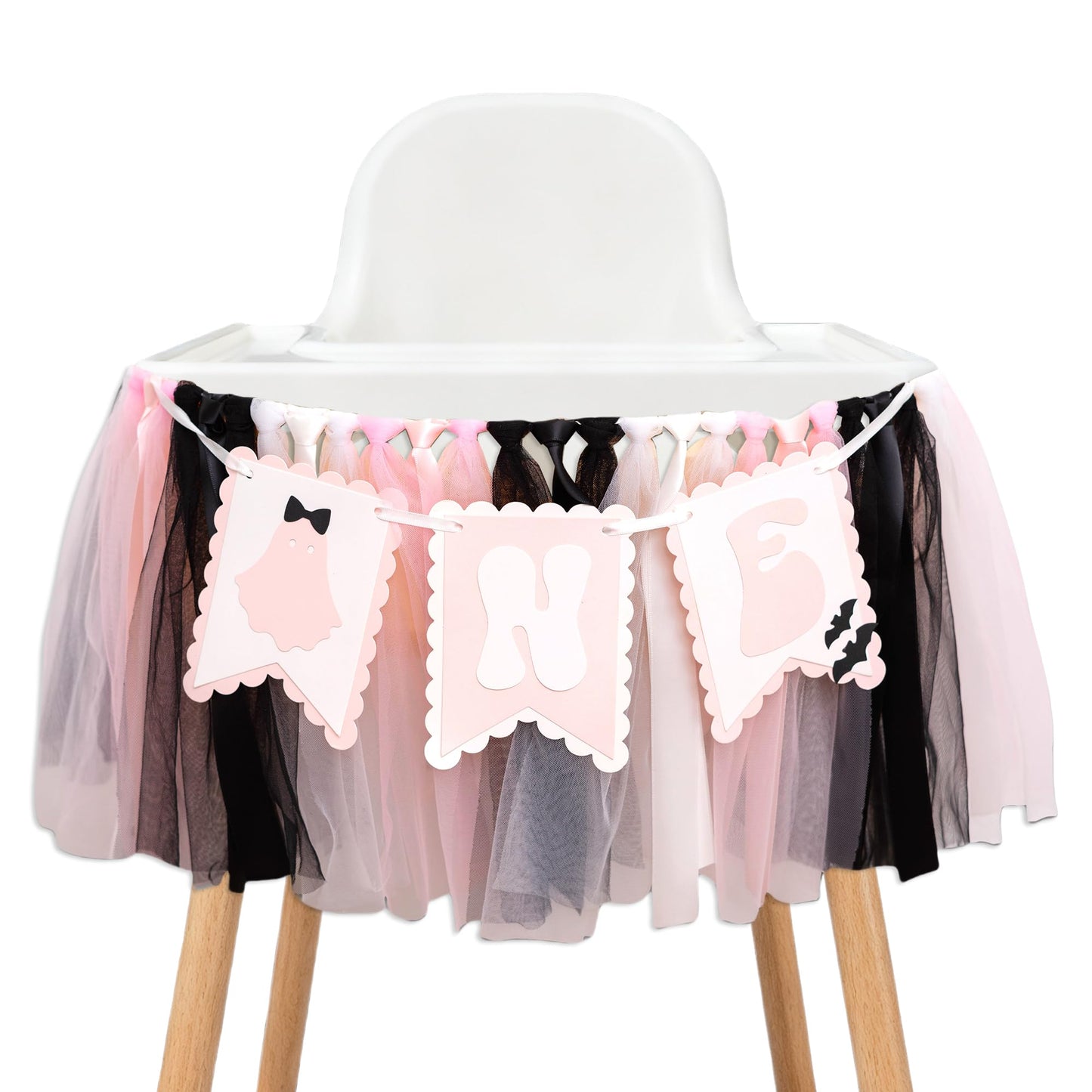 Spooky One High Chair Banner - Halloween Spooky Highchair Banner 1st Birthday, Little Ghost Halloween First Birthday Party Decorations for Cake Smash, Photo Props