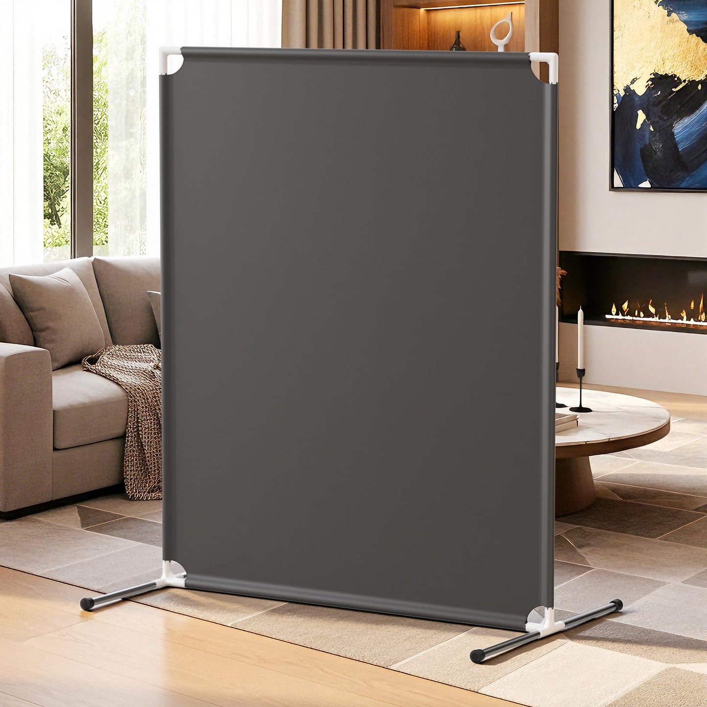 Room Divider for Privacy Protection - Single Panel Privacy Screen for Room Separation, 75.6" x 60" Portable Room Partition for Bedroom Office Dorm, Freestanding Divider Easy to Install ，Grey
