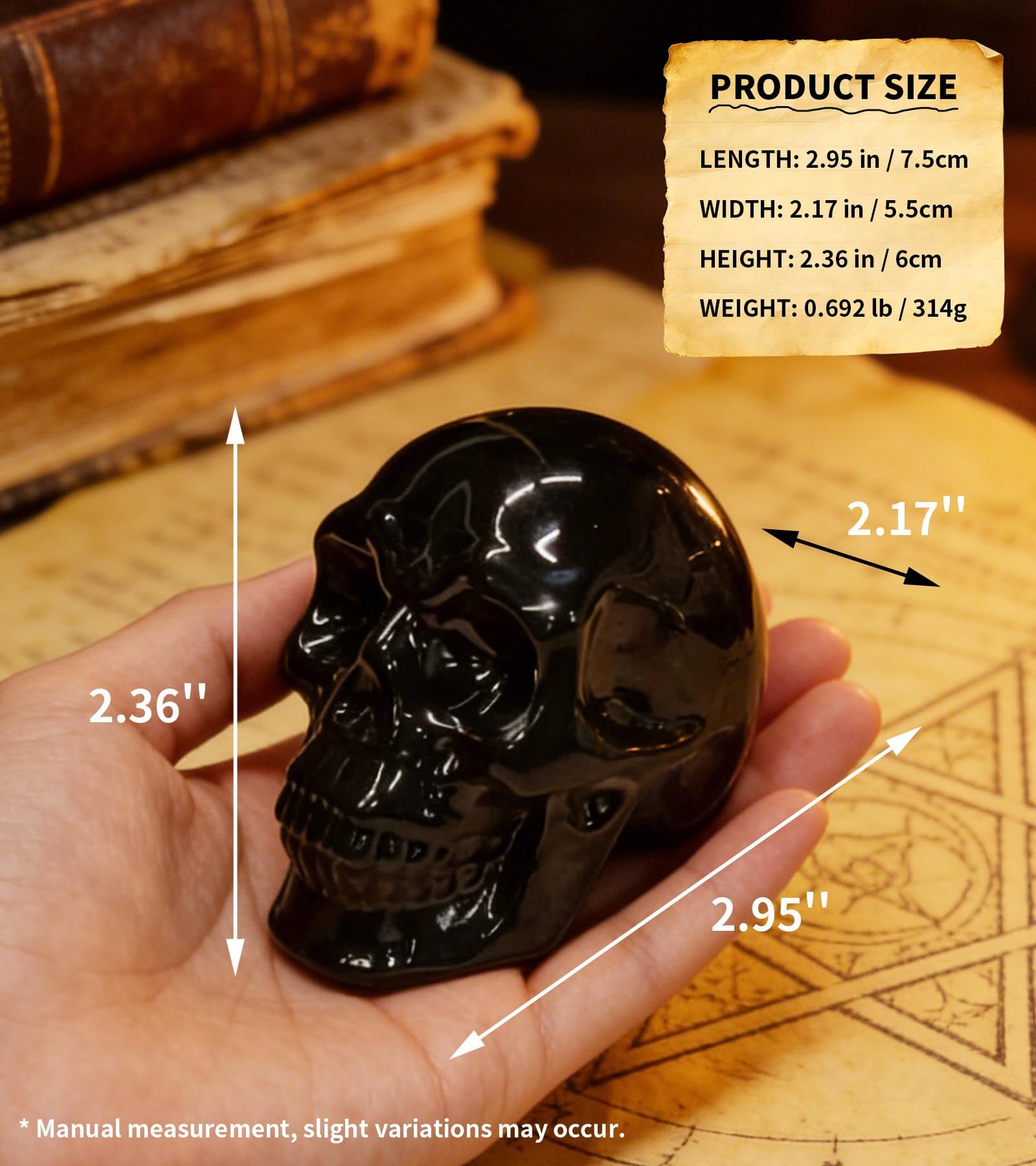 luckDubhe Crystal Skull Figurine, Glass Skeleton Head Model for Halloween and Day of the Dead, Gothic Decor Skull Gift for Women (Black)