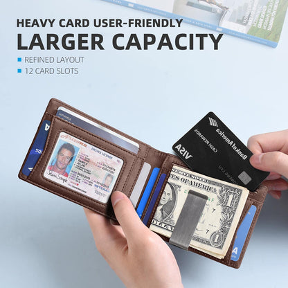 Zitahli Money Clip Wallets for Men,Slim Bifold Wallet 10-12 Cards, Mens Leather Wallet with ID Window,RFID Blocking Thin Minimalist Credit Card Holder,Gifts for Him
