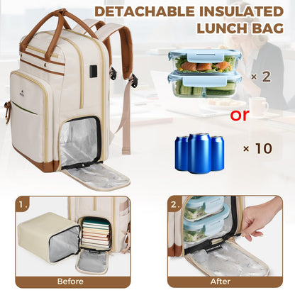 MATEIN Teacher Backpack with Lunch Compartment Detachable, 15.6 Inch Laptop Backpack with Organized Pocket, College Computer Work Backpacks Meal Prep Bag Gift for Women Nurse Commute Office