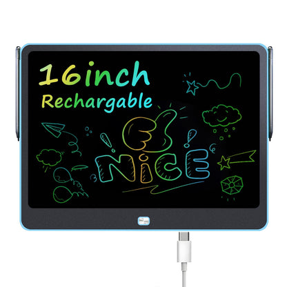 Rechargeable LCD Writing Tablet for Kids, 16 Inch Colorful Drawing Tablet, Educational Toddler Drawing Pad, Reusable Learning Toys for Kids (Ages 3-8), Ideal Gift for Christmas Birthday (Blue)