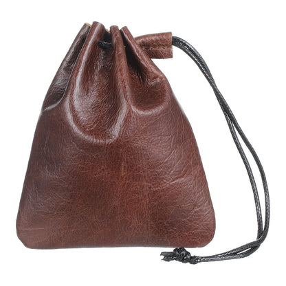 HJZHII Leather Drawstring Pouch, Small Drawstring Dice Pouches Storage Bags Vintage Medieval Coin Waterproof Cowhide Bag(Large)