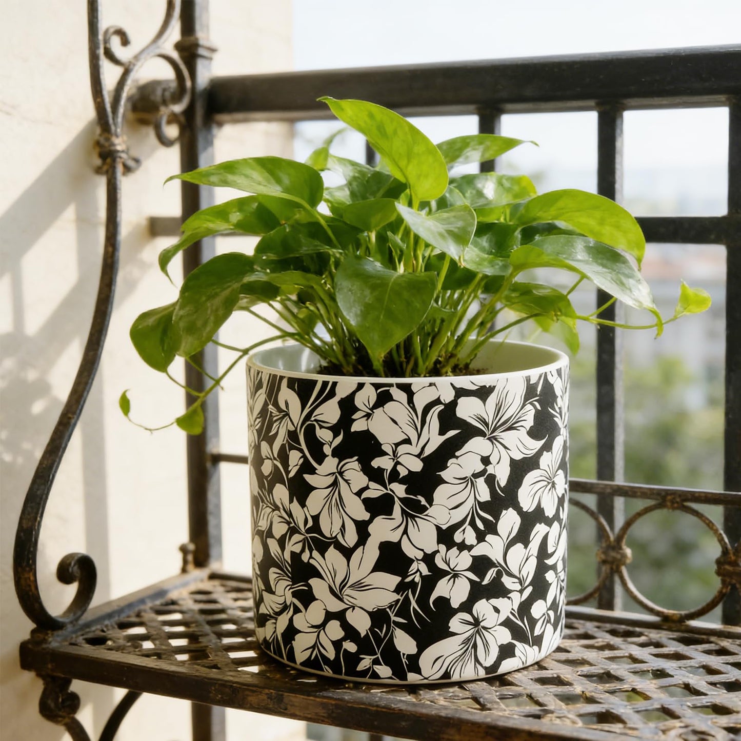 Ceramic Flowerpot Kit with Drainage Holes and Trays，5.9/4.9in Home Decor Planter for Indoor Potted Plants and Succulent Plants，2 Set of Black and White Plant Pot for Housewarming and Home Gifts