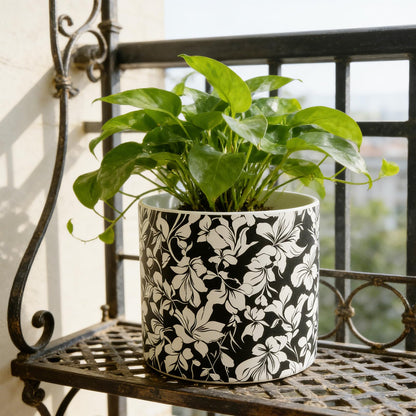 Ceramic Flowerpot Kit with Drainage Holes and Trays，5.9/4.9in Home Decor Planter for Indoor Potted Plants and Succulent Plants，2 Set of Black and White Plant Pot for Housewarming and Home Gifts