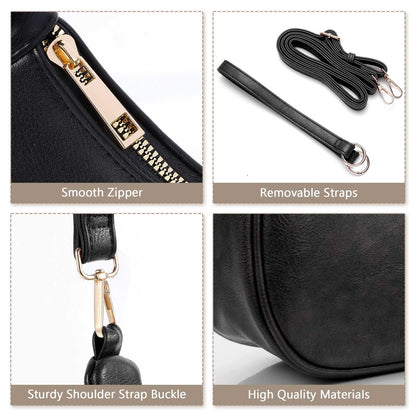 Hobo Bags for Women - Soft Leather Womens Crossbody Purse Shoulder Bags with Adjustable Strap (Black)