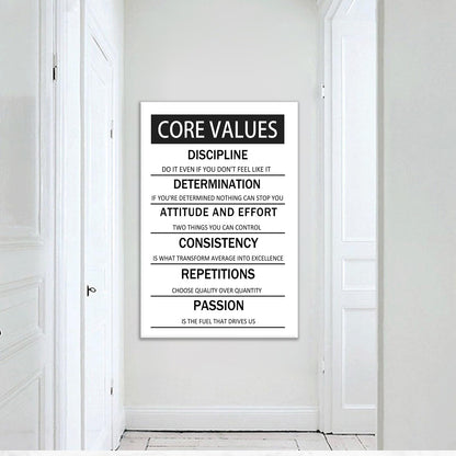 Core Values Motivational Wall Art Canvas Poster Black and White Inspirational Painting Print Artwork for Living Room Office Gym Modern Home Wall Decor Artwork Framed Ready to Hang [24''W x 36''H]