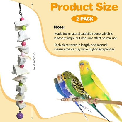 PINVNBY 2 Pack Bird Toys with Cuttlebone Calcium Parakeet Chewing Toy Hanging Bird Beak Grinding Stone Cage Accessories for Parrot Budgie Lovebird Cockatiel (Small)