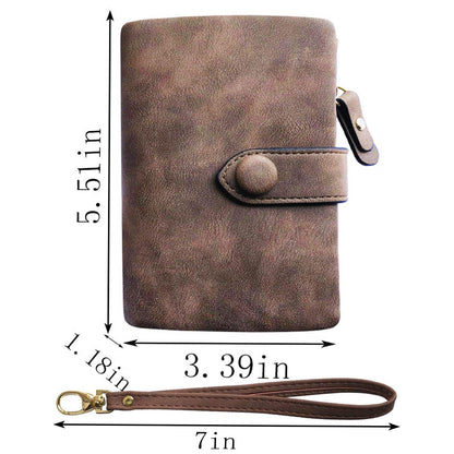 PofeeXIO Womens Small Bifold Leather Wallets Rfid Ladies Wristlet with Card slots id window Zipper Coin Purse (Brown)