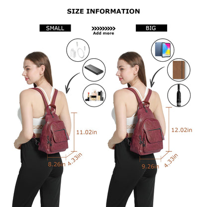Small Backpack Purse for Women Fashion PU Leather Backpack Convertible Ladies Sling Bag Red Wine