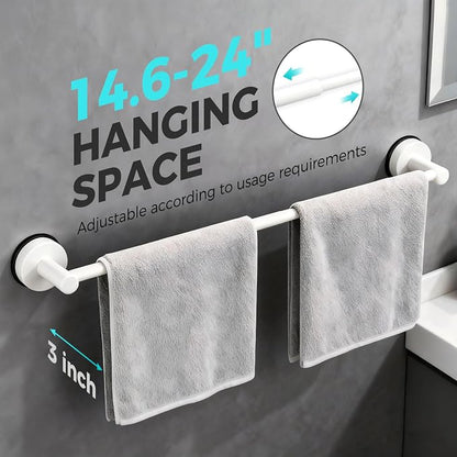 Adjustable Suction Cup Towel Bar for Bathroom Wall,14.6Inch~24 Inch Towel Racks for Bathroom,Stainless Steel Bath Towel Holder for Shower(Matte White)