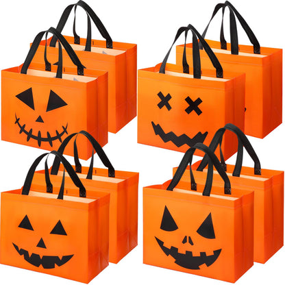 Lincia 48 Pcs Halloween Non Woven Pumpkin Bag 12.6 x 9.8 Inch Reusable Trick or Treat Gift Candy Goodie Handles Bag for Halloween Birthday Party Favors Classroom