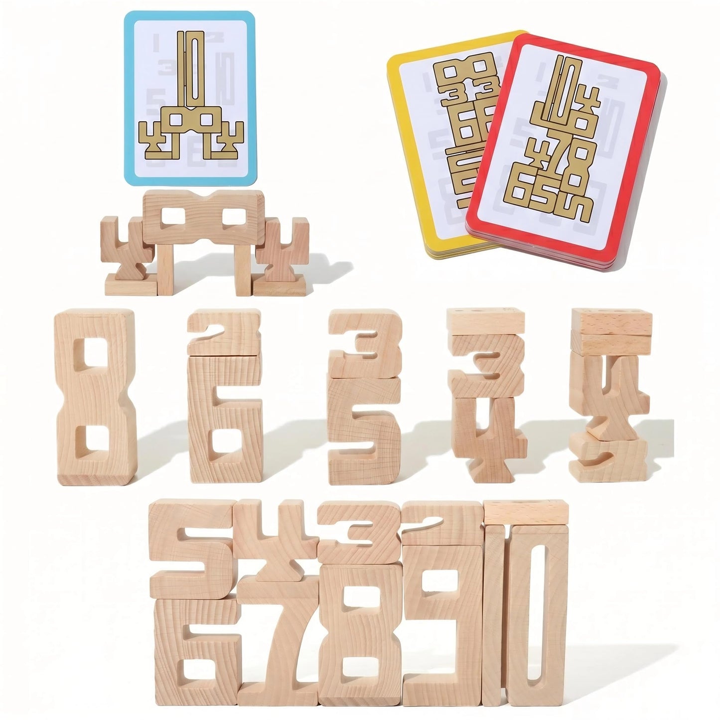 Wooden Number Blocks for Toddlers 3+, 20 PCS Montessori Math Stacking Toys, Natural Wood Counting & Learning Blocks with 30 Challenge Levels, STEM Educational Gift for Preschool Boys Girls