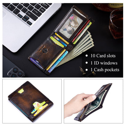 SCHLATUM Front Pocket Wallet for Men Slim Lightweight RFID Blocking Genuine Leather Bifold Thin Wallet with 10 Card Slots, Antiqued