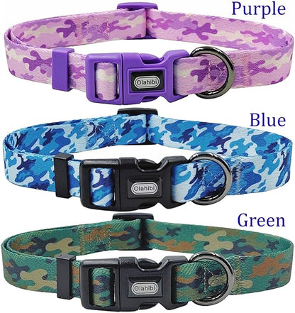 Dog Collar Leash Set, Camouflage Pattern, Polyester Material, Adjustable Collar and 5ft Matching Leash, for Puppy Dogs.(XS, Purple Camo)