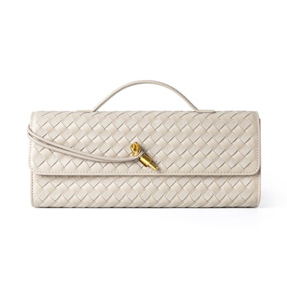 Joryin Woven Purse For Women Evening Clutch Woven Leather Handbags Crossbody Bag Suede Purse Formal Evening Bag, Seashell Beige