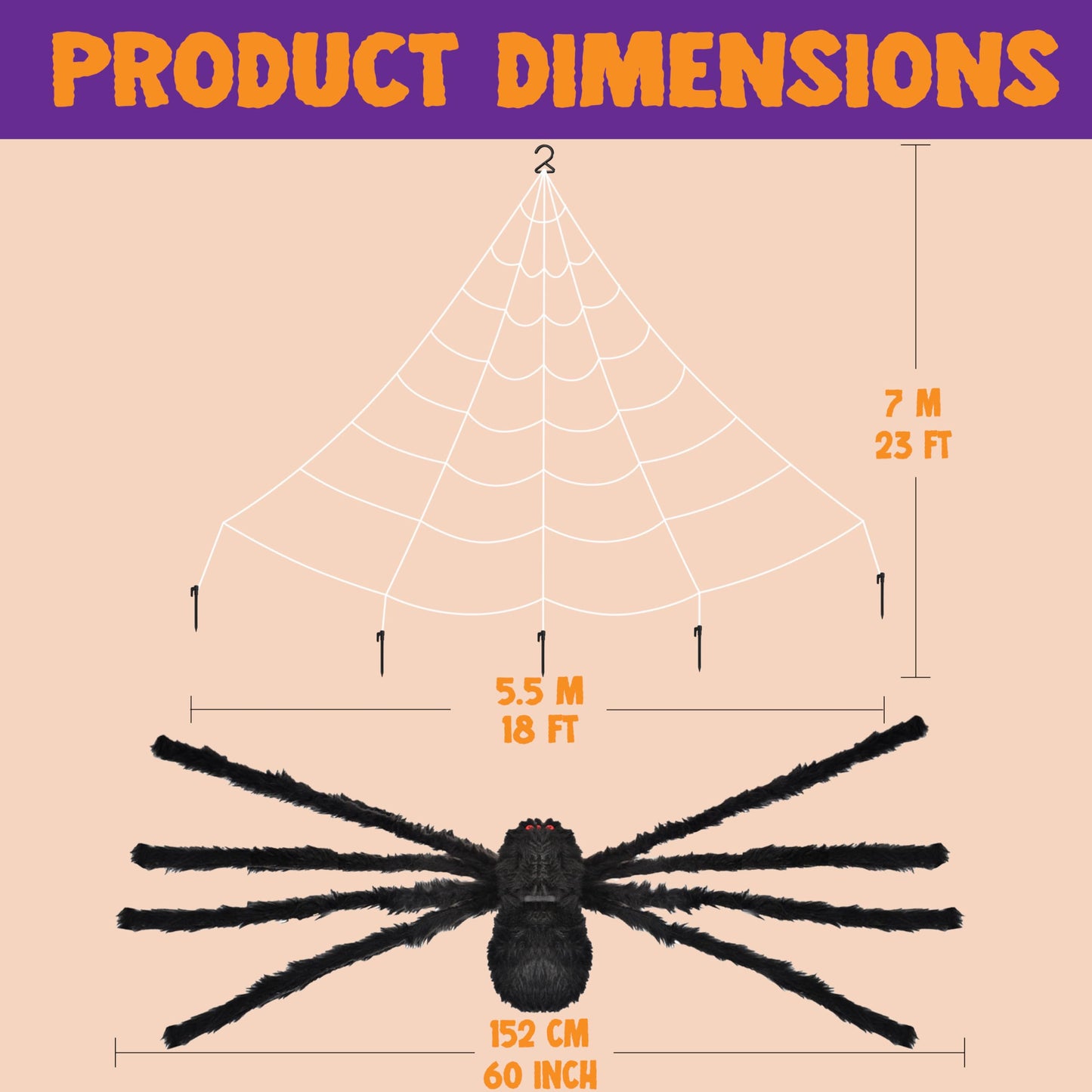 JOYIN Halloween Spider Web and 59'' Giant Spider, 16.4 x 15.7 Ft Large Triangular Web for Outdoor Decoration, Giant Spiderweb for Patio, Garden, Yard, Haunted House Decor, Indoor Home Party Supplies