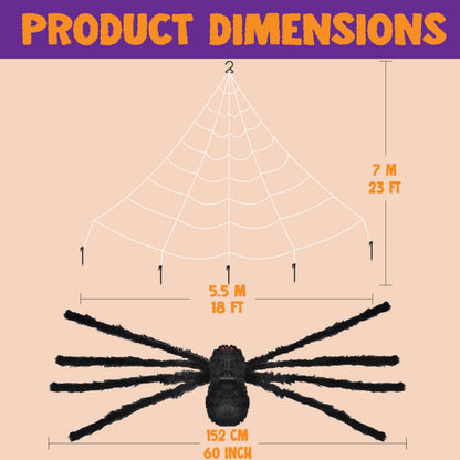 JOYIN Halloween Spider Web and 59'' Giant Spider, 16.4 x 15.7 Ft Large Triangular Web for Outdoor Decoration, Giant Spiderweb for Patio, Garden, Yard, Haunted House Decor, Indoor Home Party Supplies