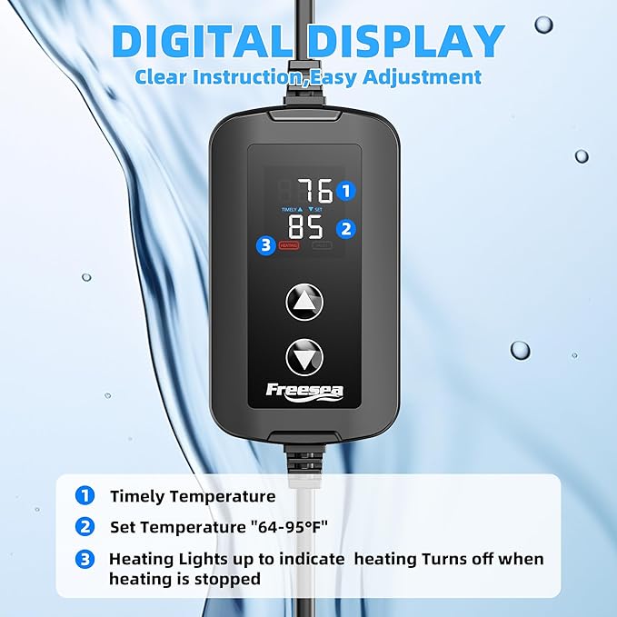 FREESEA Aquarium Heater for Fish Tank: 100W/200W/300W/500W Submersible Fish Tank Heater with Over-Temperature and Off-Water Protection for 40-75 Gallon Saltwater and Freshwater