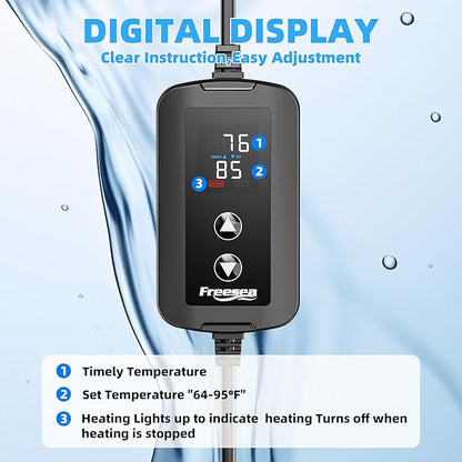FREESEA Aquarium Heater for Fish Tank: 100W/200W/300W/500W Submersible Fish Tank Heaters with Over-Temperature and Off-Water Protection for 10-20 Gallon Saltwater and Freshwater