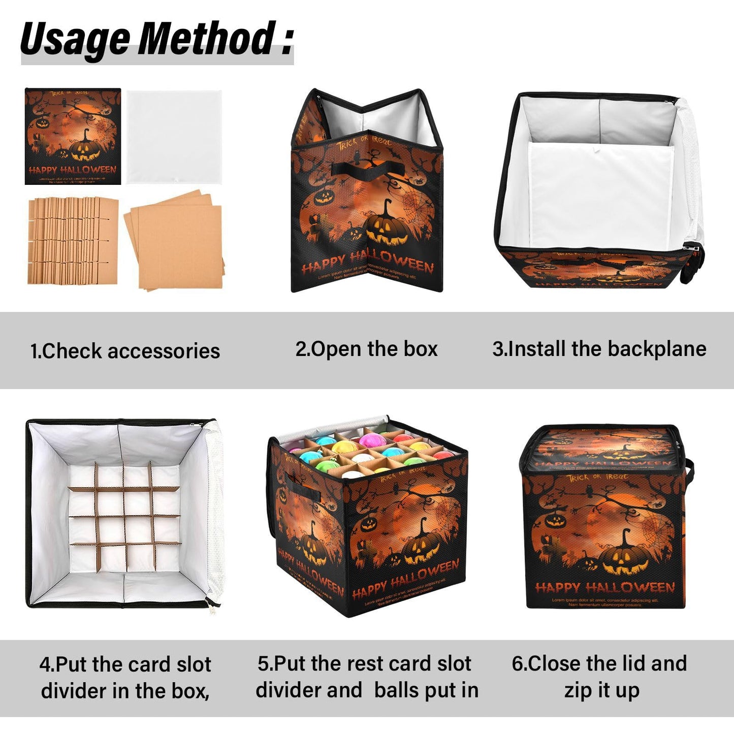 YETTASBIN Halloween Pumpkin Large Christmas Ornament Storage Box with Zipper & Adjustable Dividers, Storage Container with Lid & Handles for 64 Holiday Ornaments 3-Inch, 13 x 13 Inch